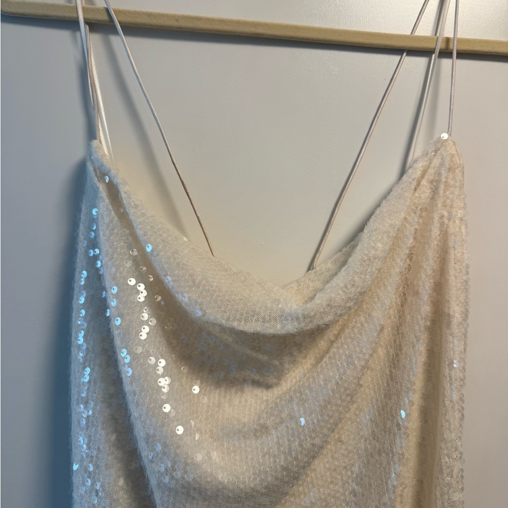 Anthropologie Cream Sequin Dress - Picture 2 of 6